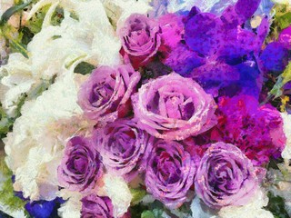 Bouquet of flowers with a purple-white color Illustrations creates an impressionist style of painting.