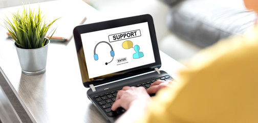 Support concept on a laptop screen