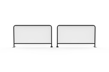 Black round tube cafe barrier, shop barrier and store side sign stand, mock up template on isolated white background, 3d illustration