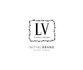 L V ,  Beauty vector initial logo, handwriting logo of initial signature, wedding, fashion, jewerly, boutique, floral and botanical with creative template for any company or business.