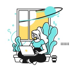 Designing Developing and programming technologies. Programmer or designer working on laptop in a company office.