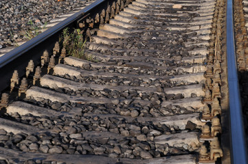 Closeup view  of a rail track