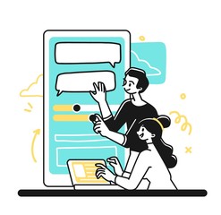 Designing Developing and programming technologies. Colleagues working on mobile app development in a company office.