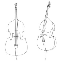 Classic double bass vector isolated on white background, different angles