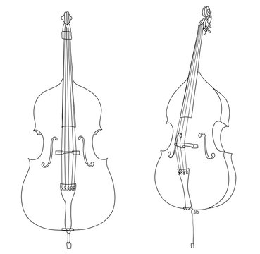 Classic double bass vector isolated on white background, different angles