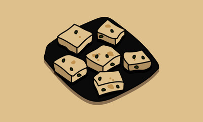 Kalakand Indian Sweet Vector Illustration 