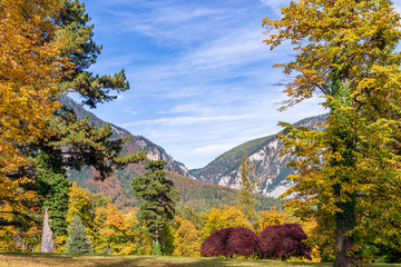 Obraz premium Landschaftsbild Reichenau an der Rax im Herbst