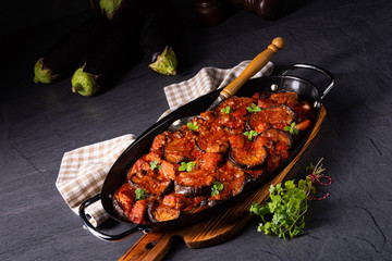 arni me melitzanes - stewed lamb with eggplant