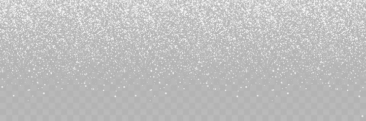 Falling Snow. Winter Christmas Illustration. Snowfall isolated on transparent background. Snow with Snowflakes vector illustration. Realistic little Christmas Snow Panorama view - obrazy, fototapety, plakaty