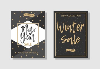 Set of Christmas gift cards with lettering and hand-drawn holiday design elements. Vector illustration.