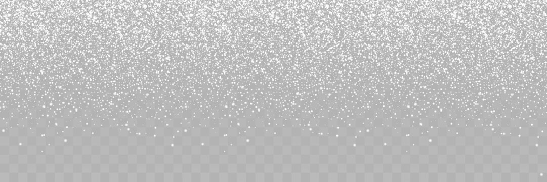 Falling Snow. Winter Christmas Illustration. Snowfall isolated on transparent background. Snow with Snowflakes vector illustration. Realistic little Christmas Snow Panorama view