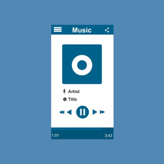 Media player application, app template with flat design style for smart phones, PC or tablets. Clean and modern - Vector
