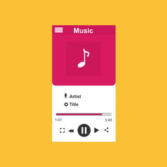 Media player application, app template with flat design style for smart phones, PC or tablets. Clean and modern - Vector