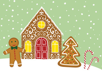 Christmas card with gingerbread house