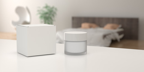 Realistic cream container and box mockup. Cream bottle and cardboard template. Cosmetic for face, skin, beauty.