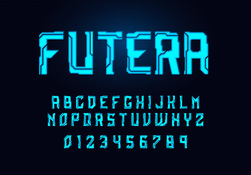 Tech Hologram Alphabet Font In Sci Fi Style. Typography Modern Space Cyber Font Set For Logo, Poster, Games, Interface And Movie. Vector Illustration. EPS 10