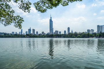 Fototapeta na wymiar Xuanwu Lake and Skyline of Urban Architecture in Nanjing