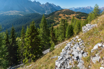 Valley of the Piave, Calvi refuge on the slopes of Mount Peralba. Sappada, Italy