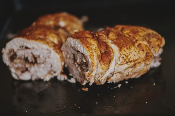 appetizing meatloaf with walnuts from chicken breast with parsley