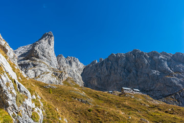 Fototapeta na wymiar Valley of the Piave, Calvi refuge on the slopes of Mount Peralba. Sappada, Italy