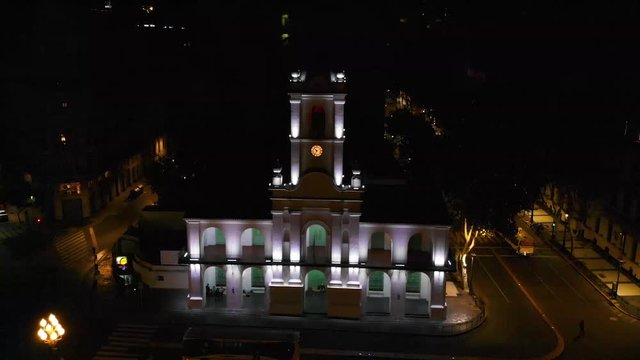 Night National Historical Museum Cabildo (Buenos Aires, Argentina) aerial view