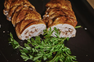 appetizing meatloaf with walnuts from chicken breast with parsley
