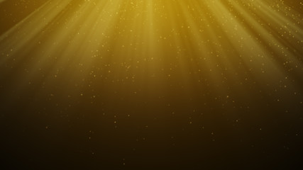 Beautiful Gold Floating Dust Particles with Flare on Black Background in Slow Motion. Looped 3d Animation of Dynamic Wind Particles In The Air With Bokeh.