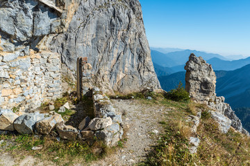 Rock books and military posts from the First World War. Monte Chiadenis. Sappada, Italy