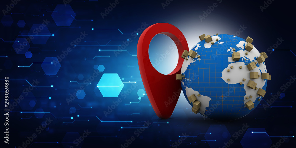 Fototapete 3d rendering red map pointer in card box