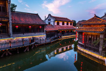 Fototapeta premium Taierzhuang is located in Zaozhuang in Shandong, is the largest water town in China. Historically, it was an important hub along the Grand Canal, China.