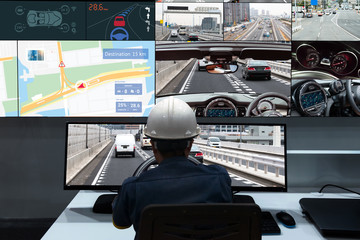 A remote control system that uses advanced 5G telecommunication technology mobile networks to tele operate a car has taken pole with low latency allow. Worker drive remote car with high speed 5G.