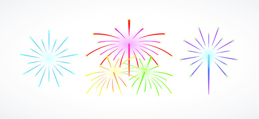Set of Isolated Vector Fireworks on White Backgound