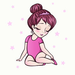 little ballerina girl dancer cartoon style vector illustration