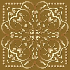 Golden patterns on dark golden background , art deco decorative luxurious tile, vector design