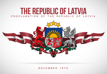 vector festive banner with flags of The Latvia and an inscription 