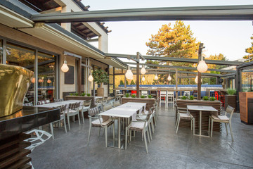 Restaurant with large open garden interior