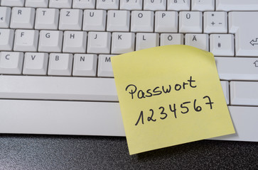 Note with the german word for password on a computer keyboard - 299062863