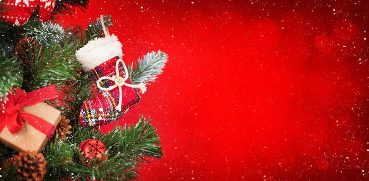 Christmas card with decorated fir tree - Powered by Adobe