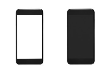 Czarny smartfon, tablet z gładkim ekranem na białym tle