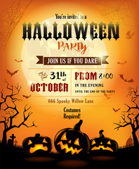 Halloween party invitation with scary pumpkins