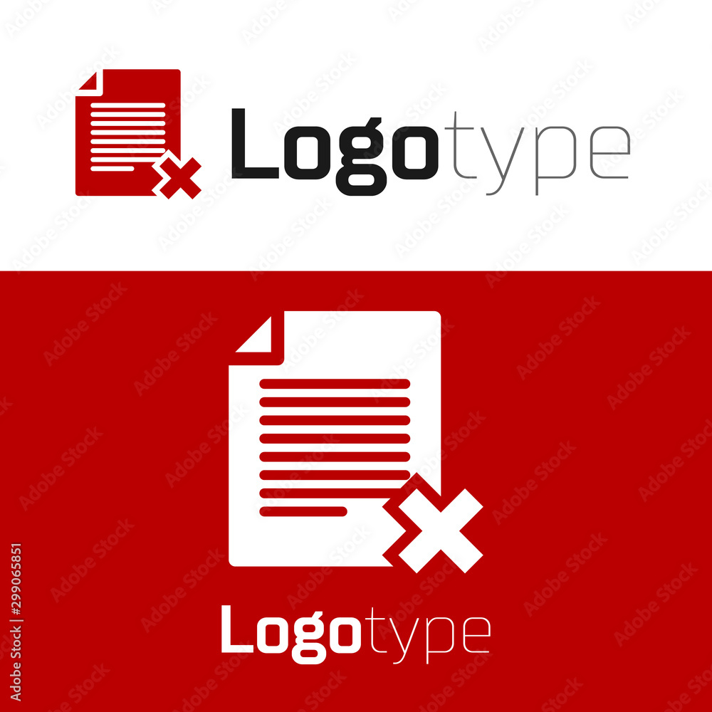 Poster red delete file document icon isolated on white background. rejected document icon. cross on paper. 