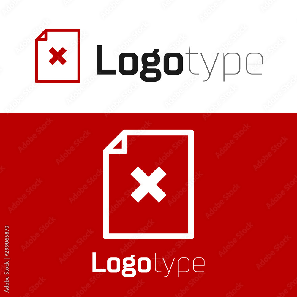 Poster red delete file document icon isolated on white background. rejected document icon. cross on paper. 