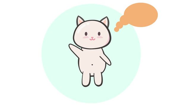 cute kawaii white kitty that says something and waves