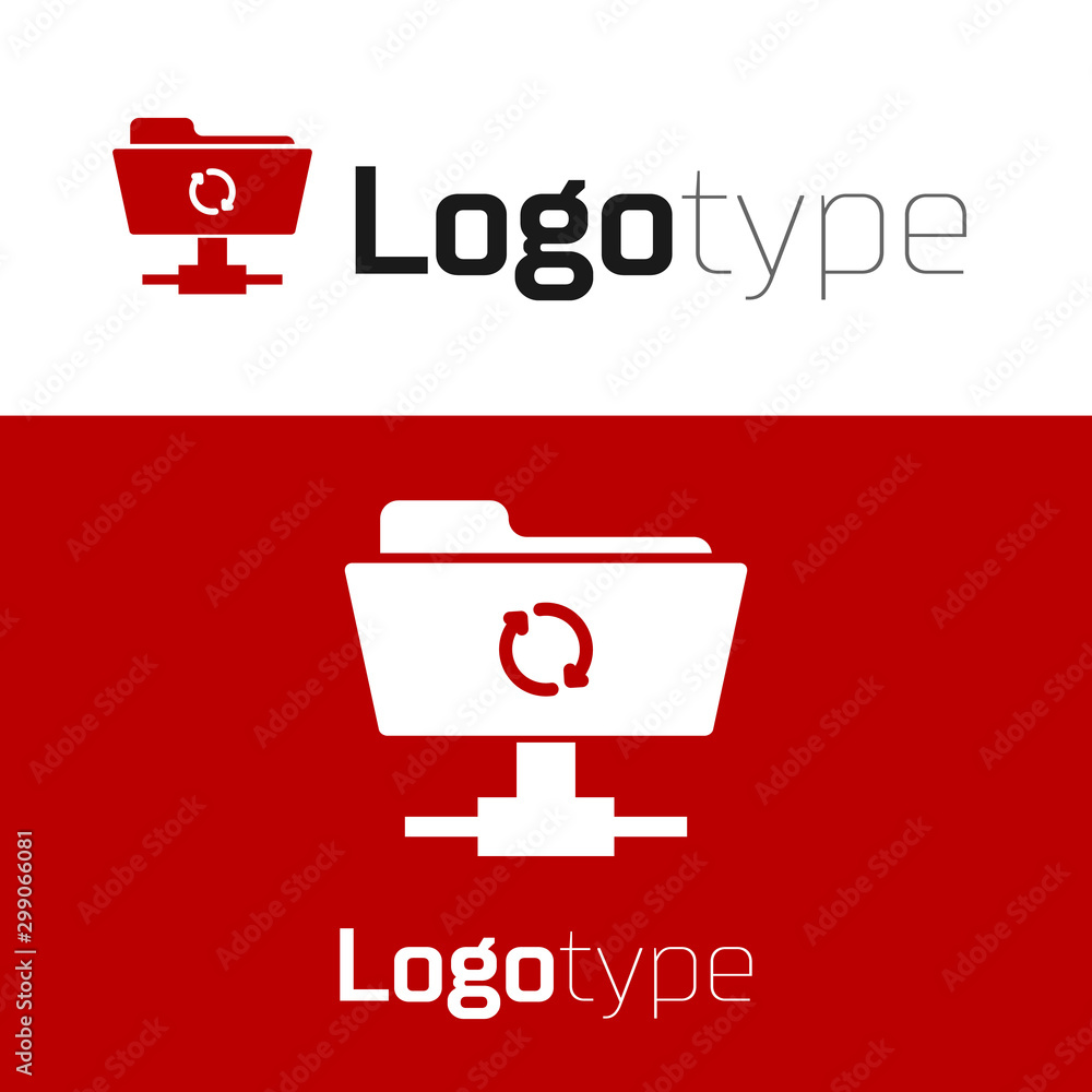 Poster red ftp sync refresh icon isolated on white background. software update, transfer protocol, router, 