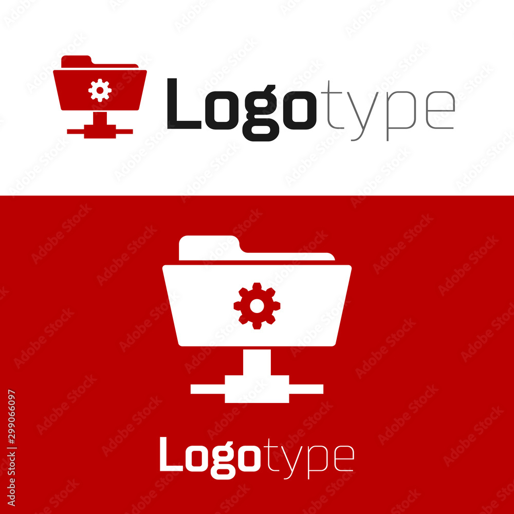 Poster red ftp settings folder icon isolated on white background. software update, transfer protocol, route