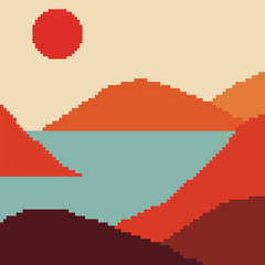 Pixel art background of nature. 8 bit