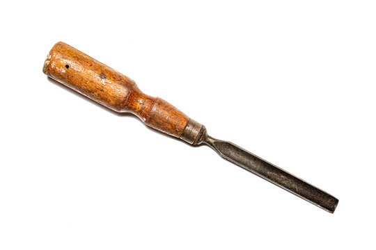 Gouging Chisel, wood working hand tool used by Carpenters, isolated on a white background.
