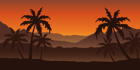 Plakat beautiful palm tree silhouette landscape in orange colors vector illustration EPS10