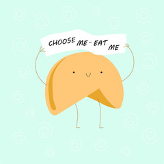 vector illustration, fortune cookie cute face eat me