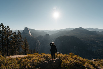 Yosemite Valley View with Halfdome and Waterfalls in the Background